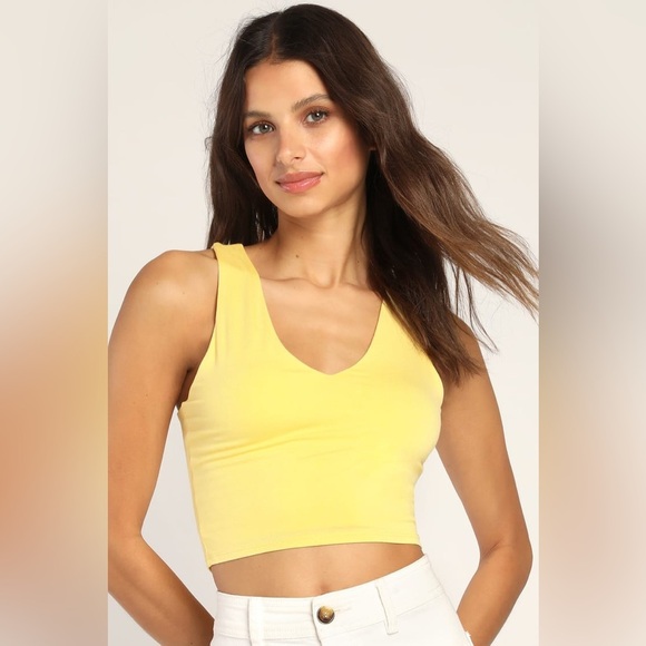 Lulus Feel Like Dancing Yellow Crop Top - Picture 1 of 7